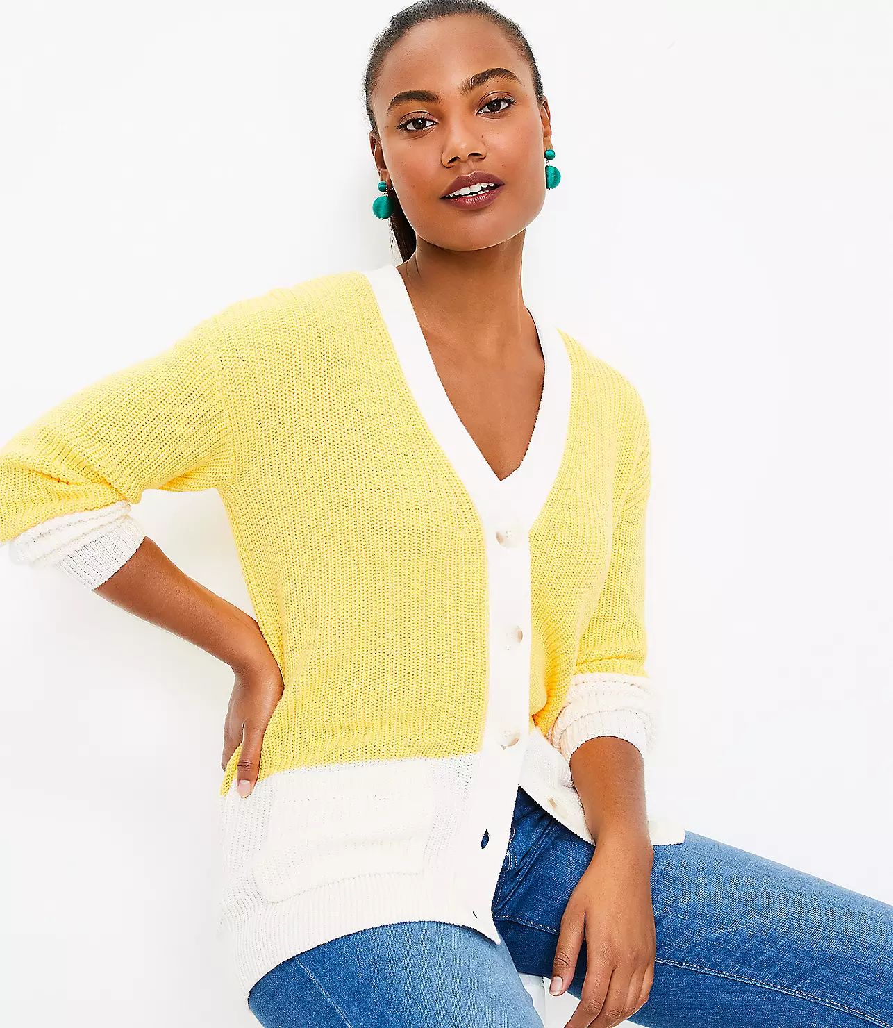 Colorblock Pocket Boyfriend Cardigan | LOFT