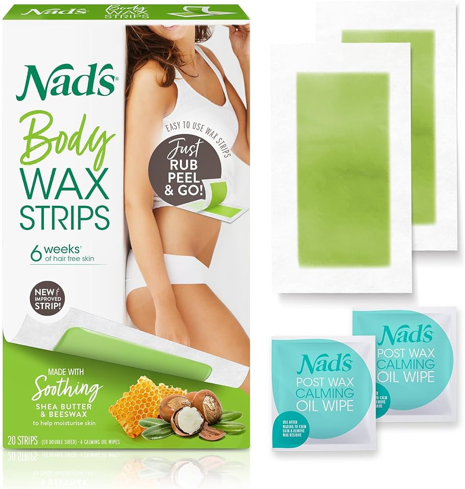 Nad's Body Wax Strips Hair Removal For Women All Skin Types, 20 Waxing Strips + 4 Calming Oil Wip... | Amazon (US)