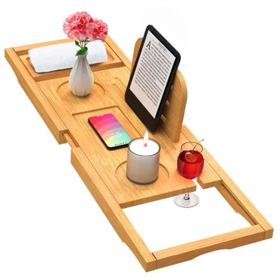 Premium Bamboo Bathtub Tray Caddy - Bath Tub Tray Table For Bathtub - Bath Caddy Tray For Bathtub, Expandable Size, Fits Most Bath Tubs | Wayfair North America