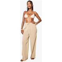 Womens Crinkle Cotton Beach Pants - Beige - L | boohoo (US & Canada)