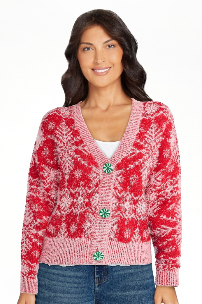 No Boundaries Embroidered Christmas Cardigan, Women's & Women's Plus | Walmart (US)