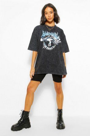 Acid Wash Eagle Oversized T-Shirt | Boohoo.com (US & CA)