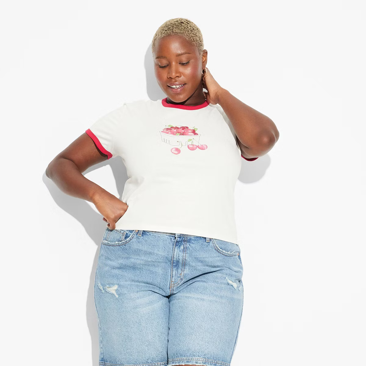 Women's Cherry Short Sleeve Graphic Baby T-Shirt - White | Target