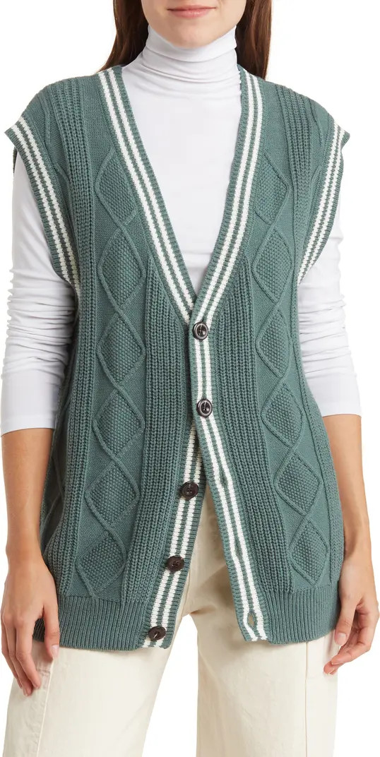 Oversize Cable Knit Cotton Blend Vest | Nordstrom Rack