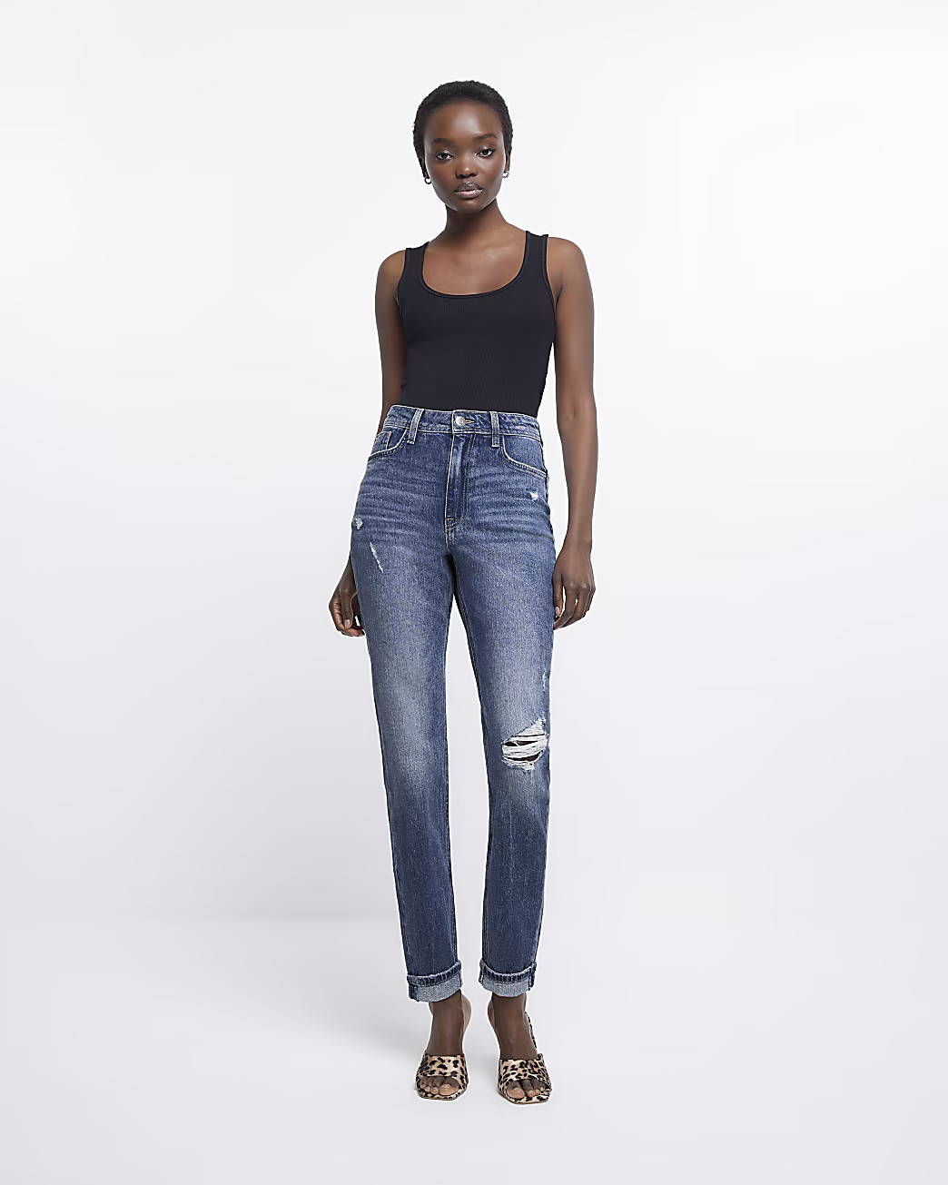 Blue ripped high waisted mom jeans | River Island (UK & IE)