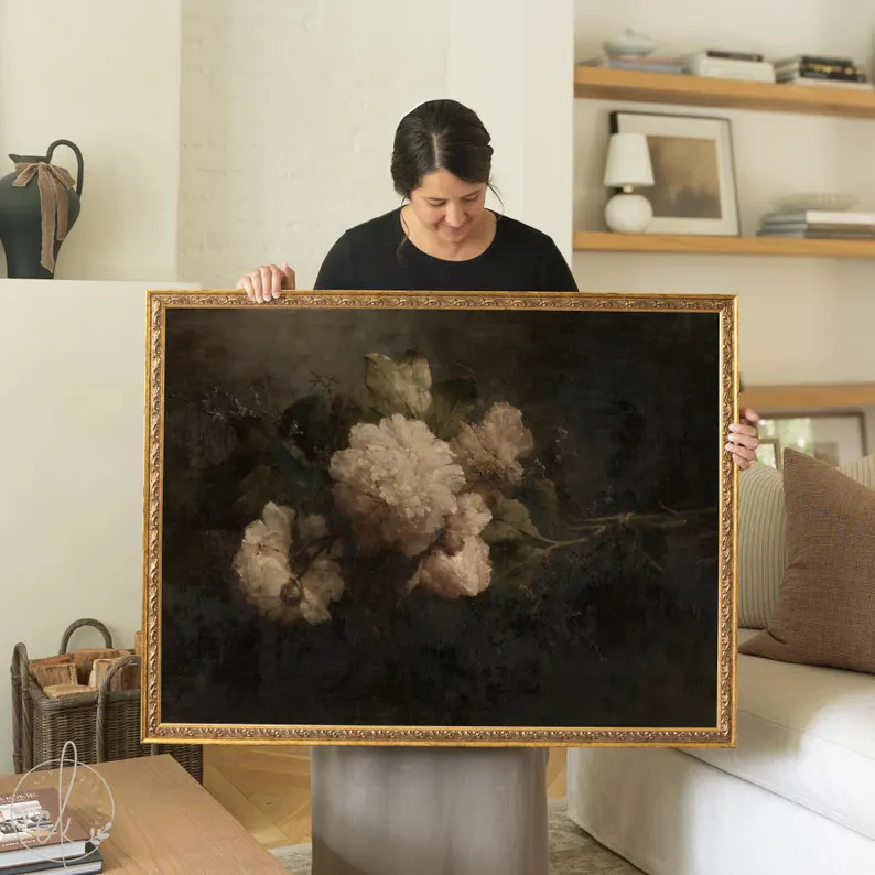 Moody Floral Wall Art | Framed Vintage Flower Painting | N121 | Etsy (Global)