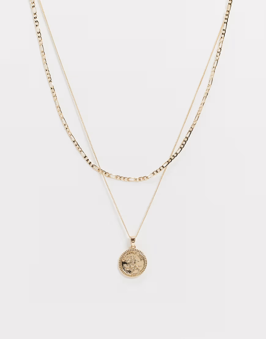 Chained & Able coin double layered necklace in gold | ASOS (Global)