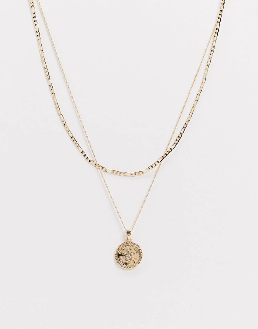 Chained & Able coin double layered necklace in gold | ASOS (Global)