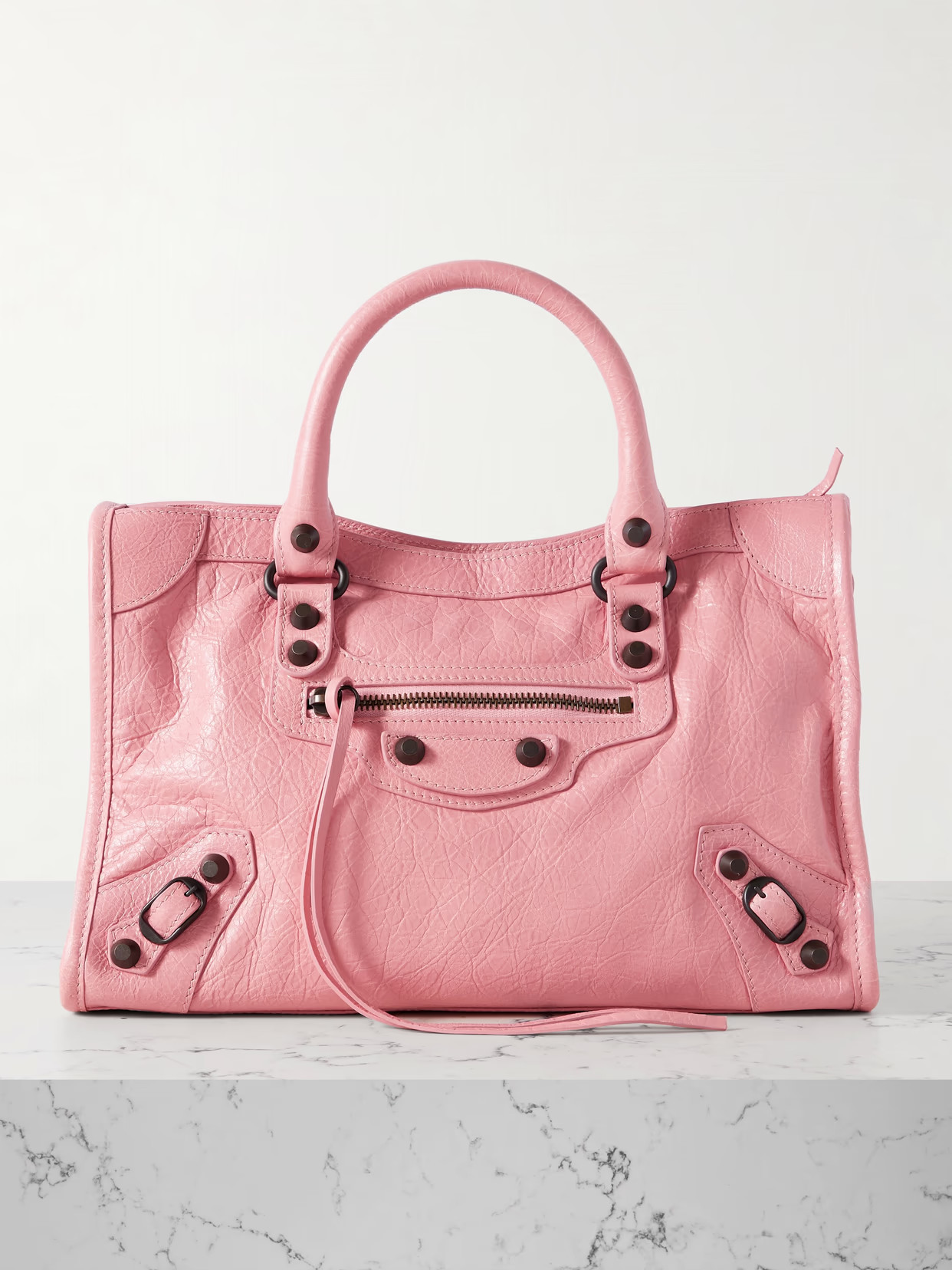 Balenciaga - Le City Small Embellished Textured-leather Tote - Pink | NET-A-PORTER (US)