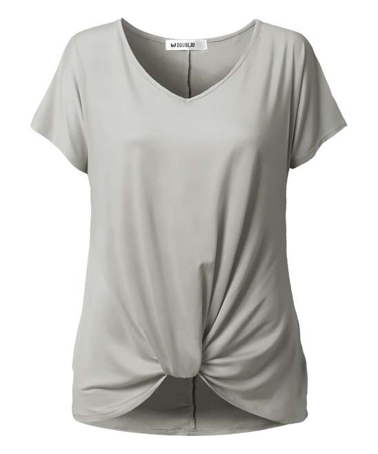 Doublju Women's Tee Shirts GREY - Gray Knot-Hem V-Neck Tee - Women & Plus | Zulily