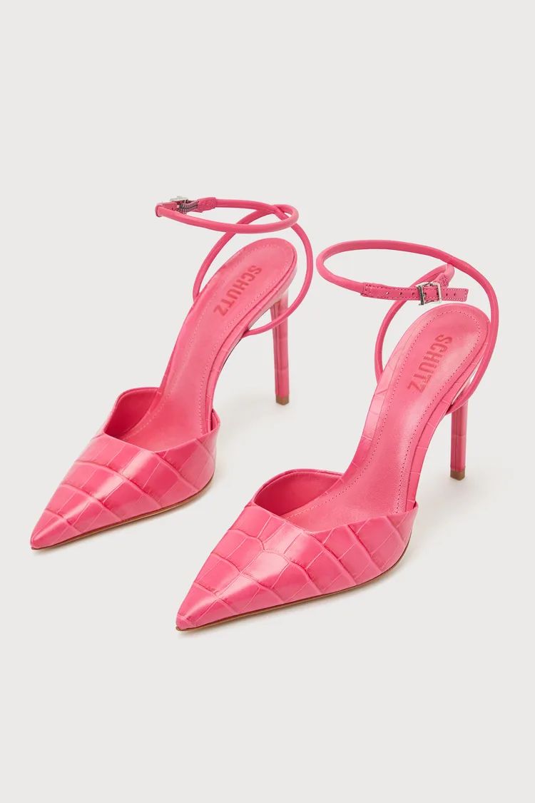 Deby Paradise Pink Crocodile-Embossed Leather Pumps | Lulus