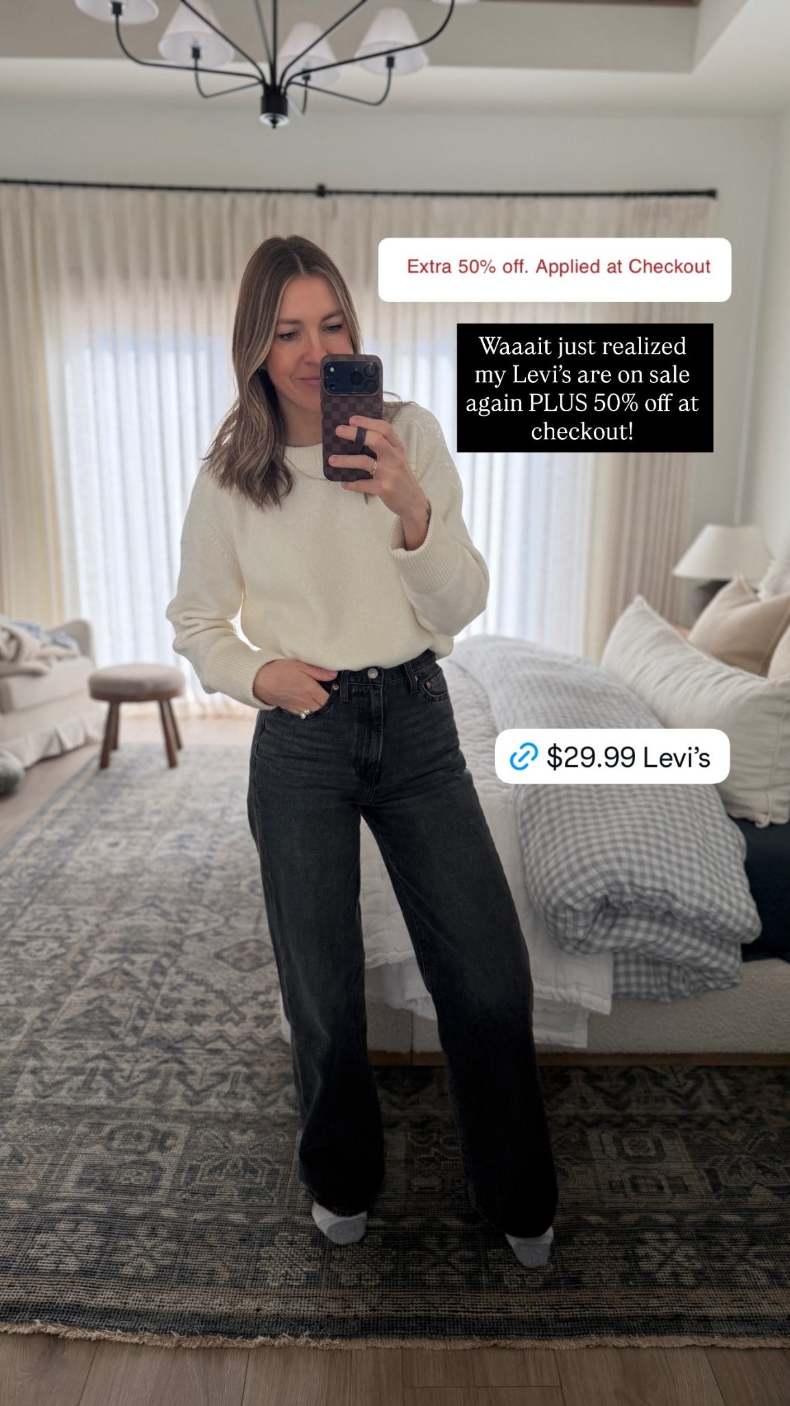 Just realized that my Levi jeans are on sale again! On sale plus an extra 50% off at checkout. I’m wearing a size 27 waist (normally a size 4) and 34 length (I’m 5’9”). Such a good deal! These are the swipe up wash. I also have the far and wide and love that wash as well!￼

#LTKSaleAlert