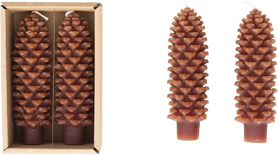 Creative Co-Op Unscented Pinecone Shaped Taper Candles, Brown, Boxed Set of 2 | Amazon (US)