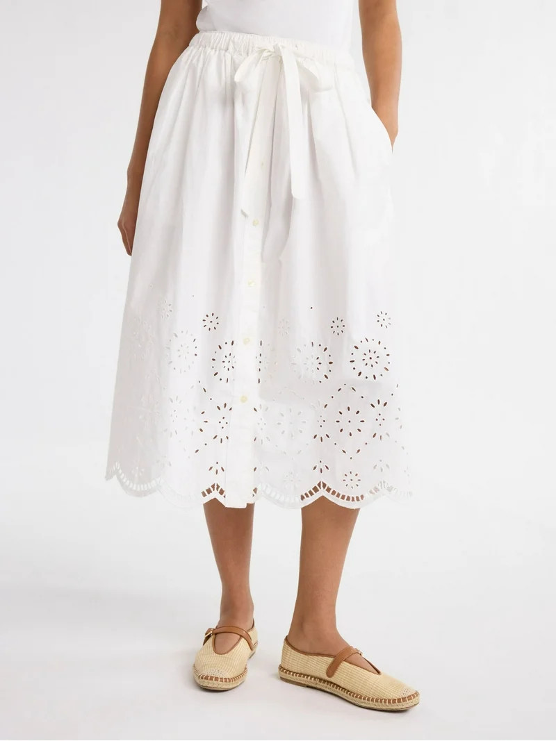 Free Assembly Women's and Women's Plus Cotton Eyelet Midi Skirt, Sizes XS-4X - Walmart.com | Walmart (US)