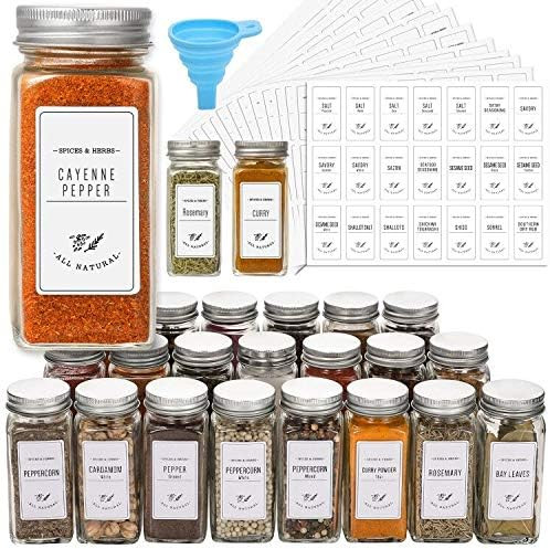 Amazon.com: 24 Pcs Glass Spice Jars with White Printed Spice Labels - 4oz Empty Square Spice Bott... | Amazon (US)