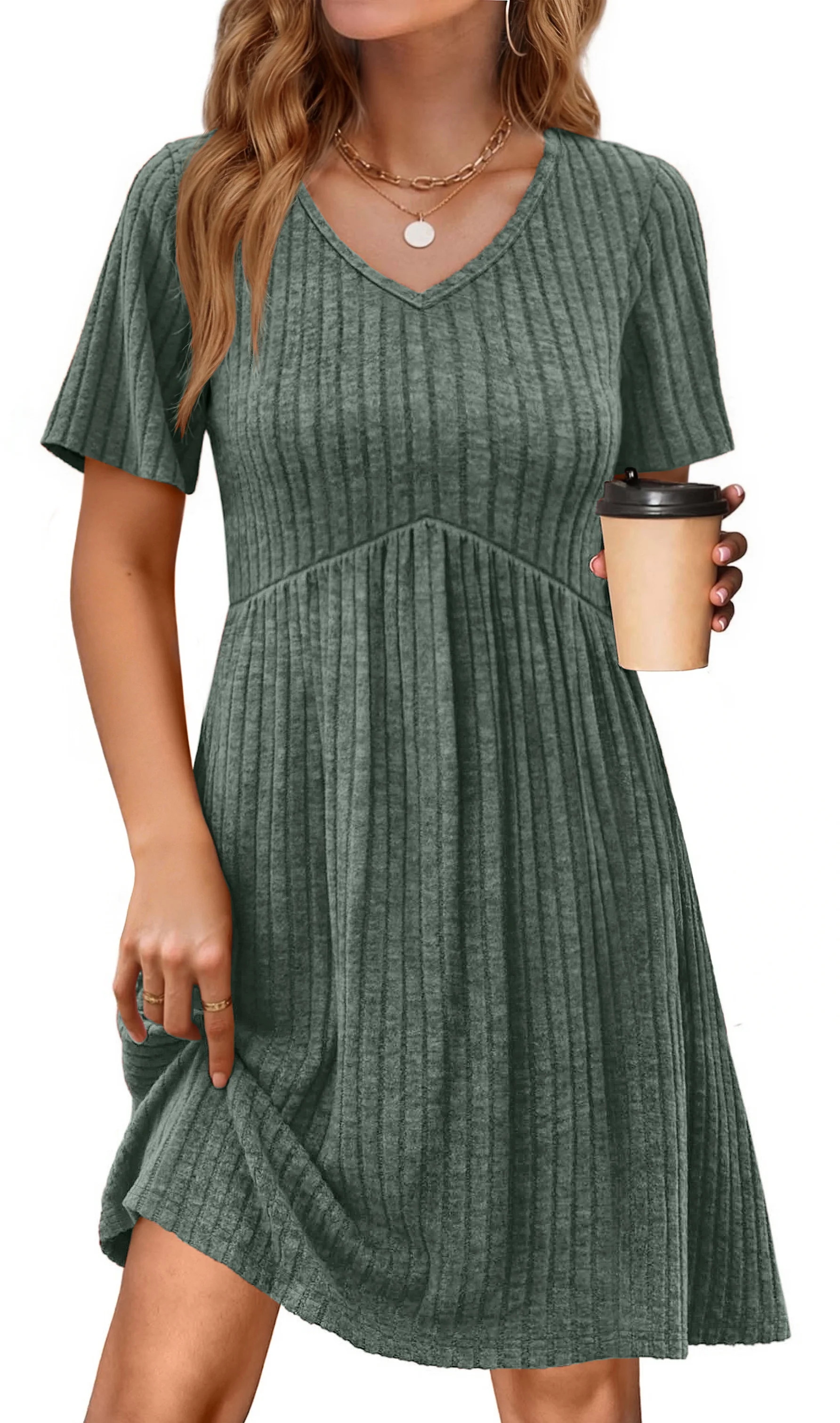 Fantaslook Short Sleeve Dresses for Women V Neck Summer Midi Dresses Empire Waist Tunic Casual Dr... | Walmart (US)
