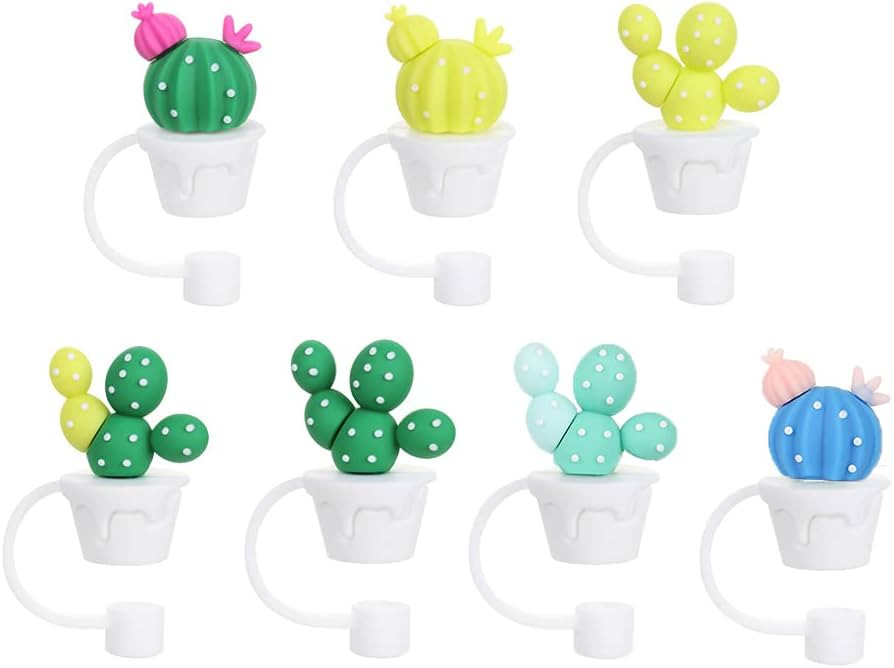 beyonday 7pcs Cute Silicone Straw Cover Set, Reusable Cartoon Cactus Straw Plugs Drinking Dust Ca... | Amazon (US)