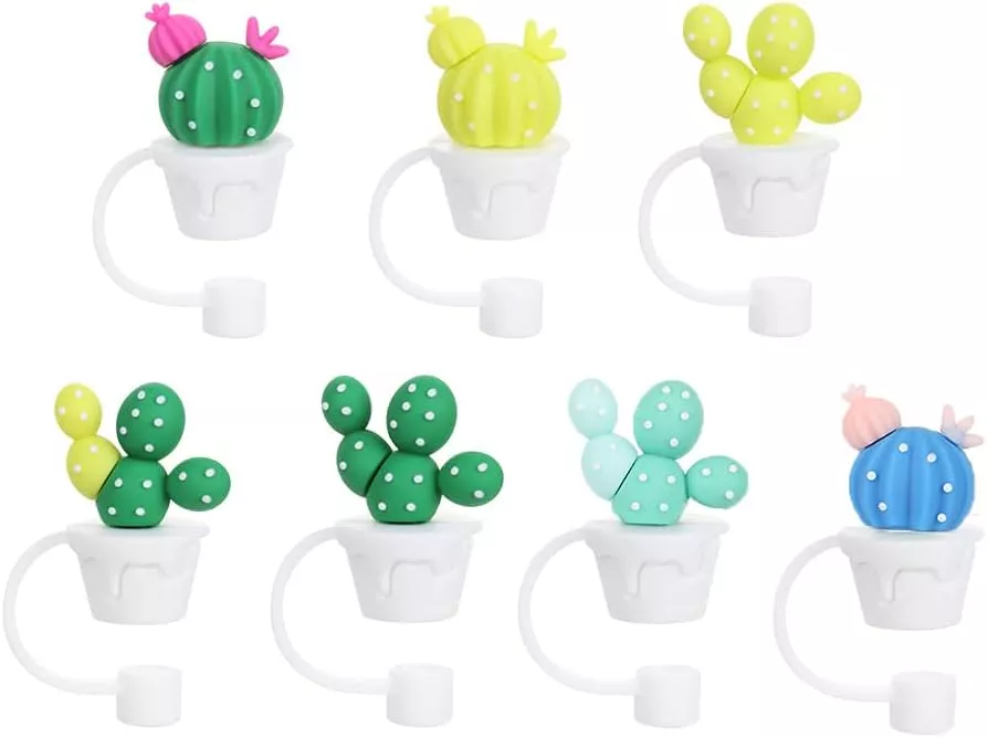 12Pcs Silicone Animals/Cactus Shape Straw Covers Cartoon Straw Tips Cover  Reusable Silicone Straw Toppers Cute Straws Plugs for 6 to 8 mm Straws Home  Kitchen Accessories 