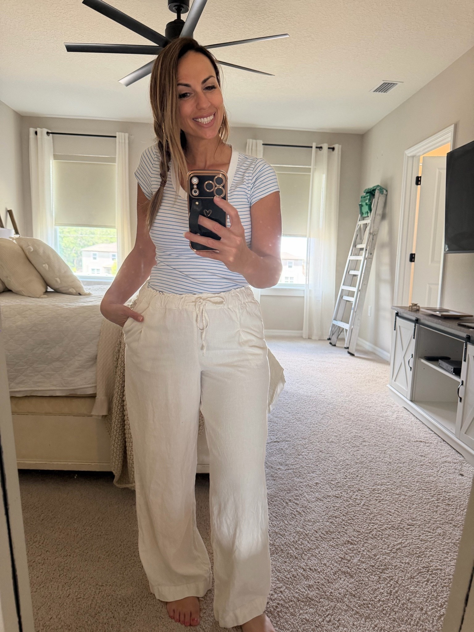 Walmart outfit - even hoop earrings! 

Size down in shirt and pants. Wearing a size xs in both. Pants are adjustable with draw sting super comfy.