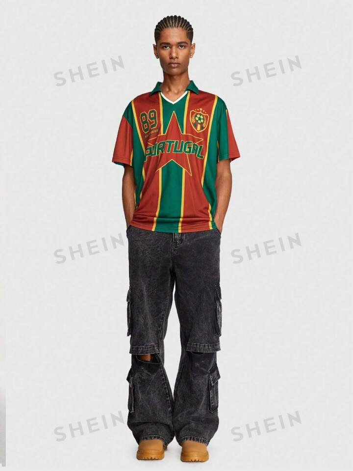 ROMWE Prep Men's Star & Soccer & Striped Short Sleeve T-Shirt Suitable For Daily Wear In Spring A... | SHEIN