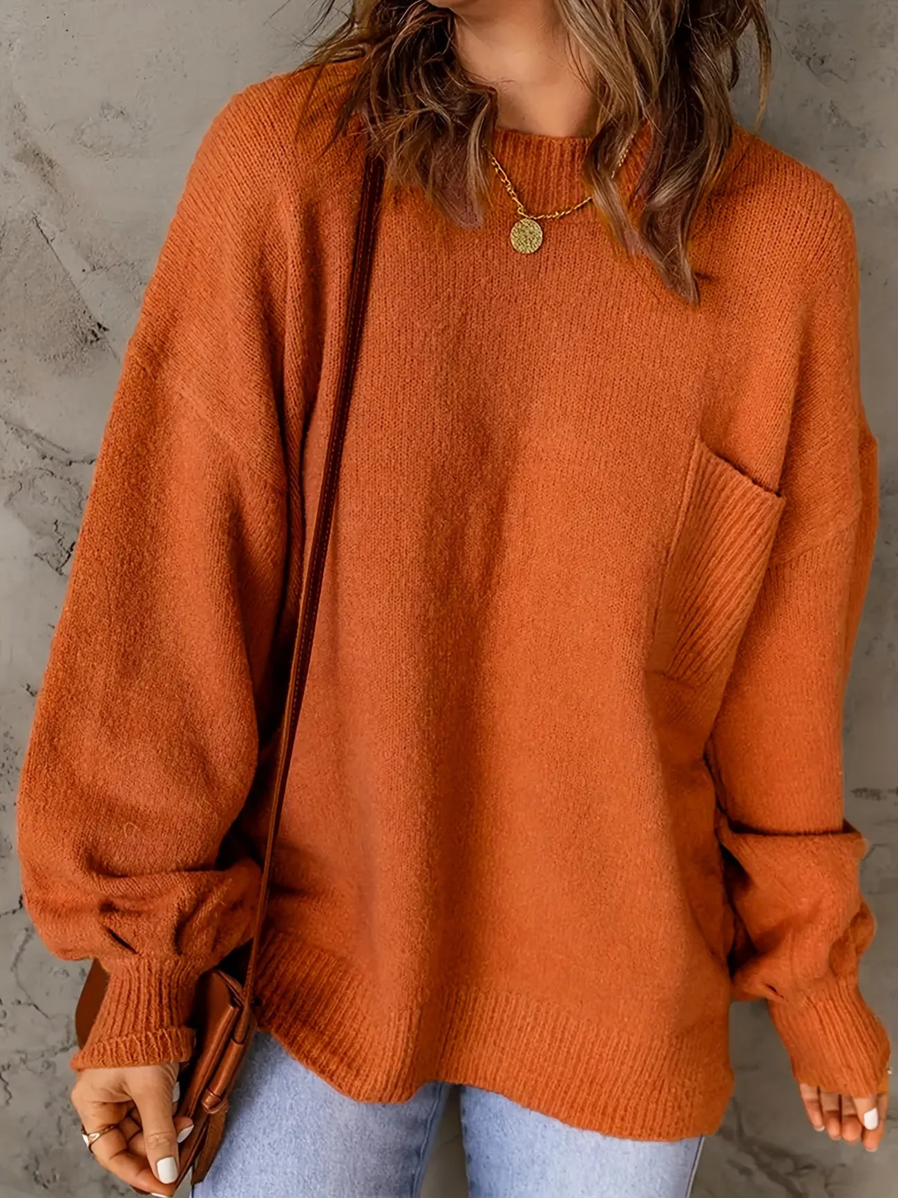 Plus Size Casual Sweater, Women's Plus Solid Lantern Sleeve Round Neck Medium Stretch Jumper - Te... | Temu Affiliate Program