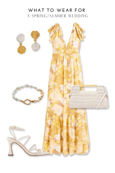 Spring summer wedding guest outfit ideas 🫶 a floral yellow maxi dress paired with a white clutch & heels and pearl jewellery ✨

#LTKwedding #LTKstyletip #LTKSeasonal