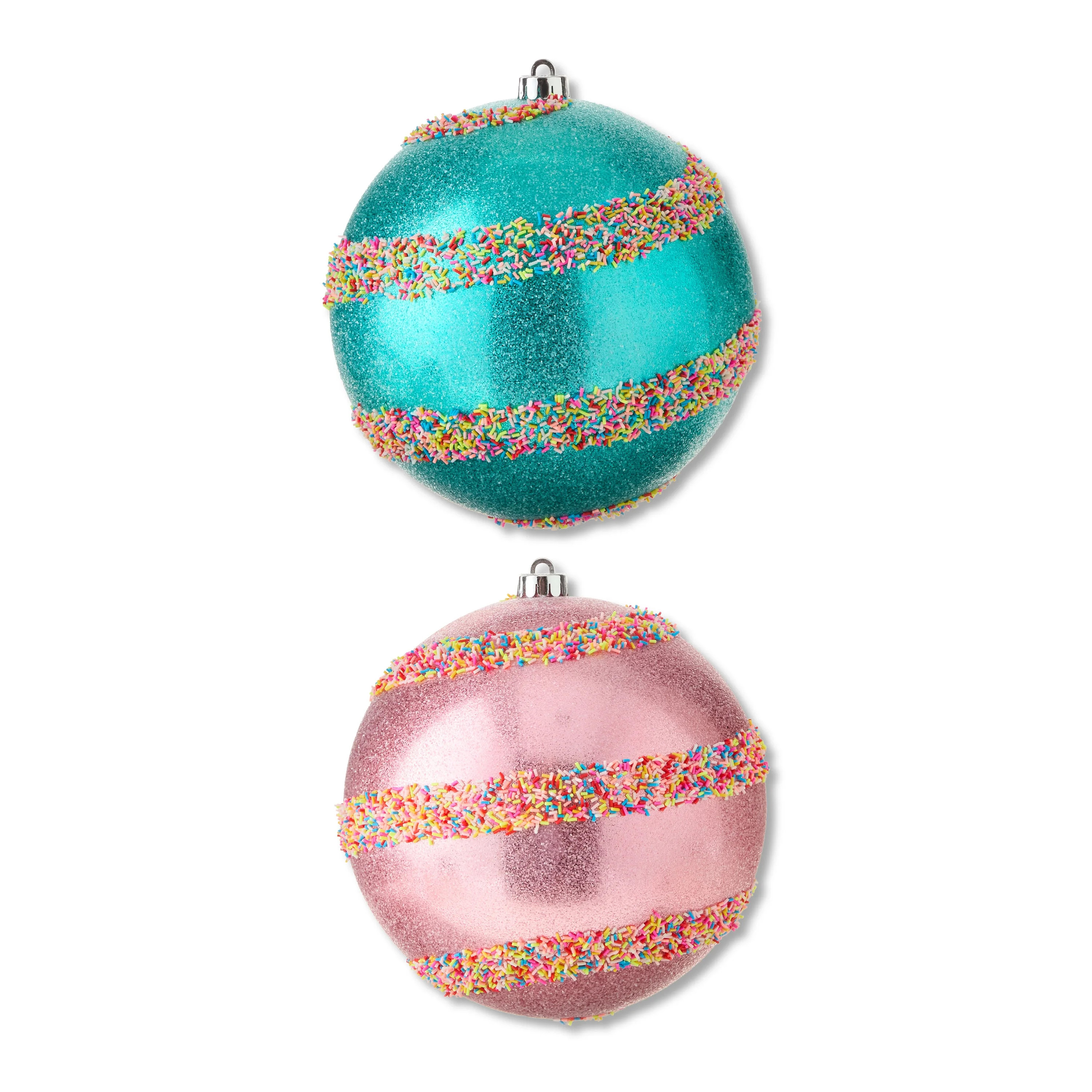 2-Count Pink and Blue Jumbo Shatterproof Christmas Ornaments with Multicolor Glitter Stripes, 7.8... | Walmart (US)