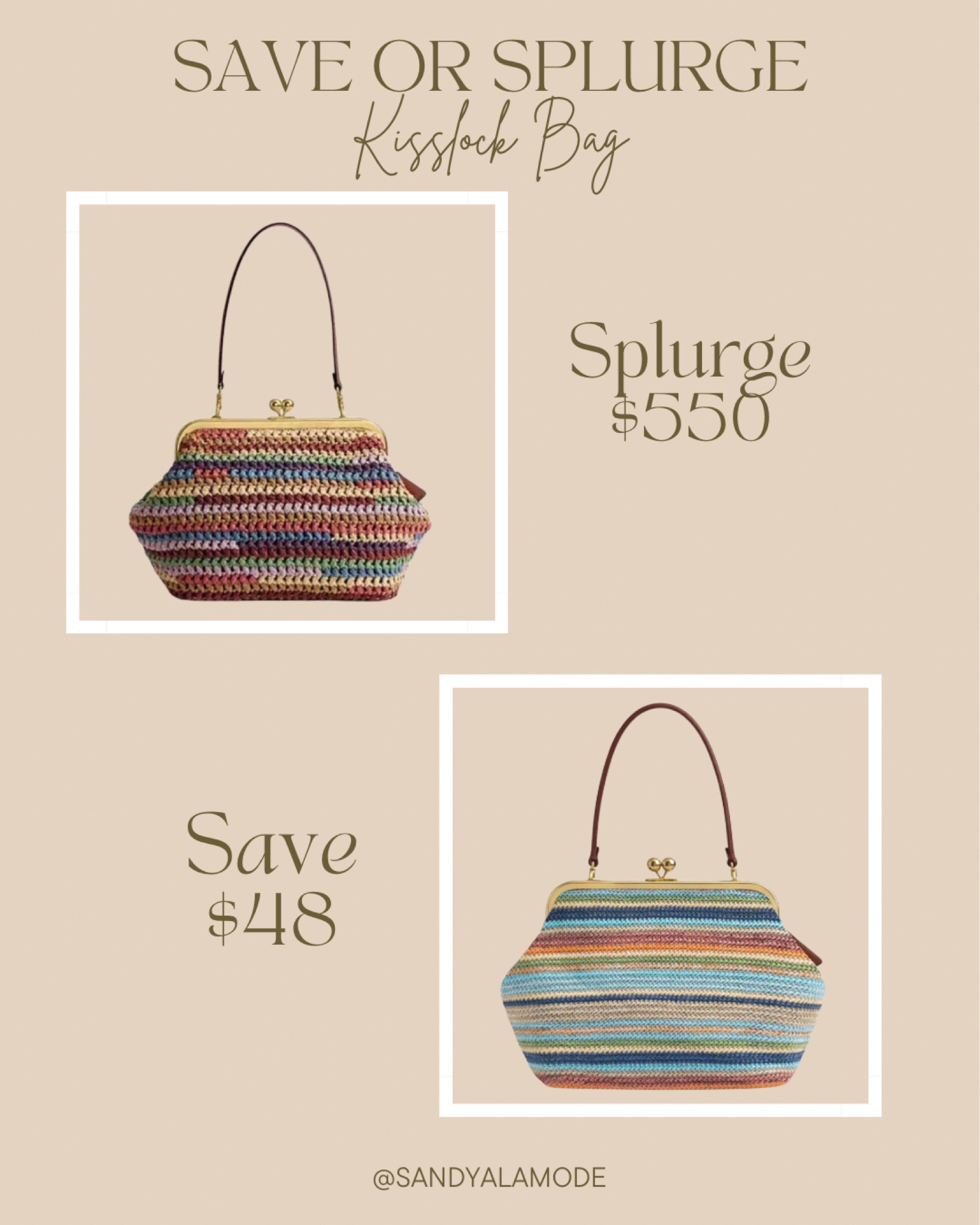 Save vs splurge // kisslock coach bag // Amazon look for less // summer bag // clutch // handbag // designer look for less 

#LTKSeasonal #LTKMothersDay