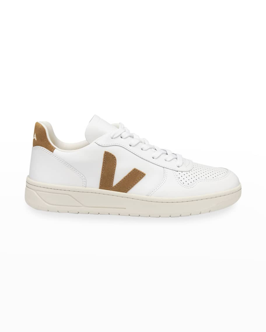 VEJA V-10 Bicolor Mixed Leather Low-Top Sneakers | Neiman Marcus