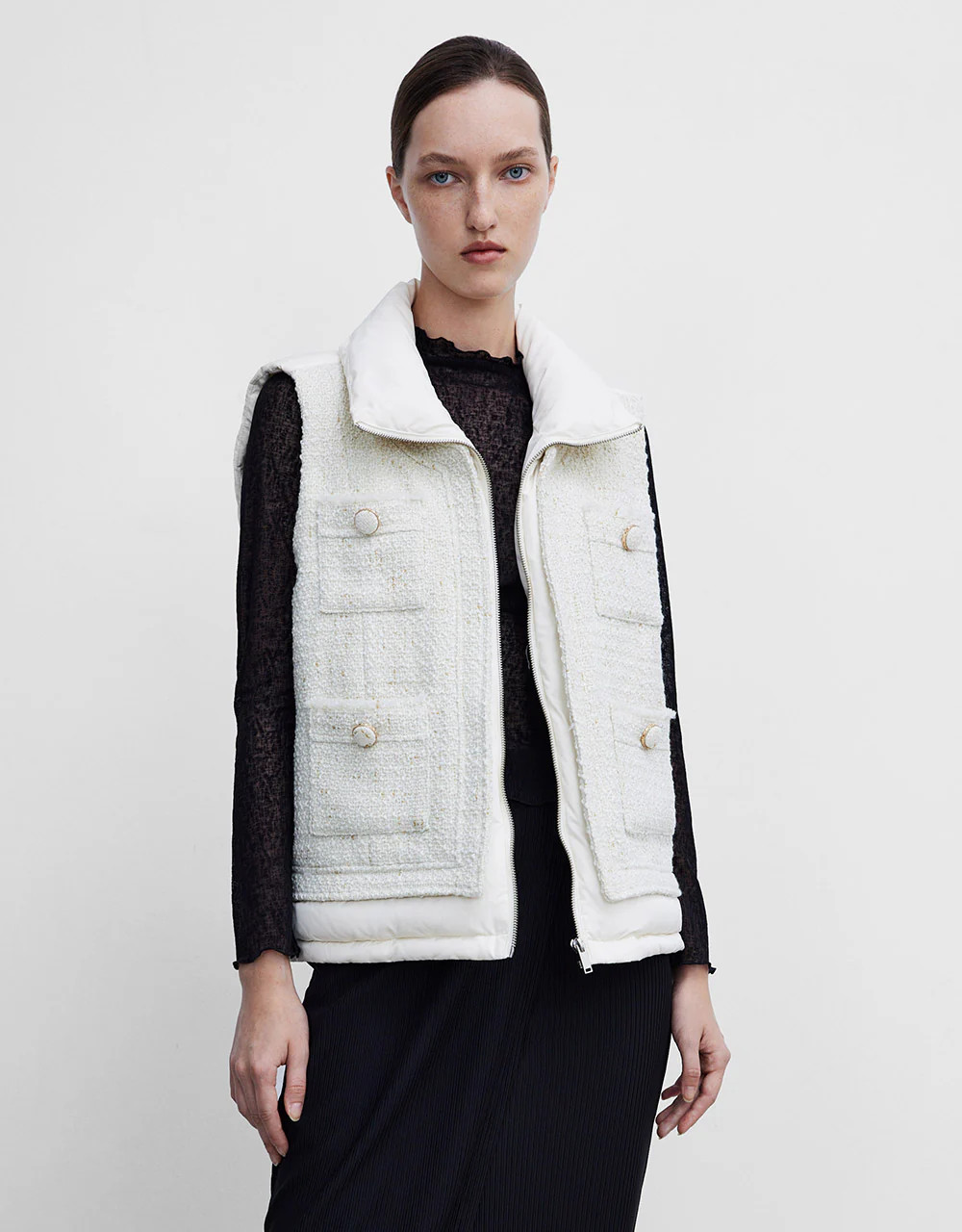 Combination Tweed Down Gilet | Urban Revivo