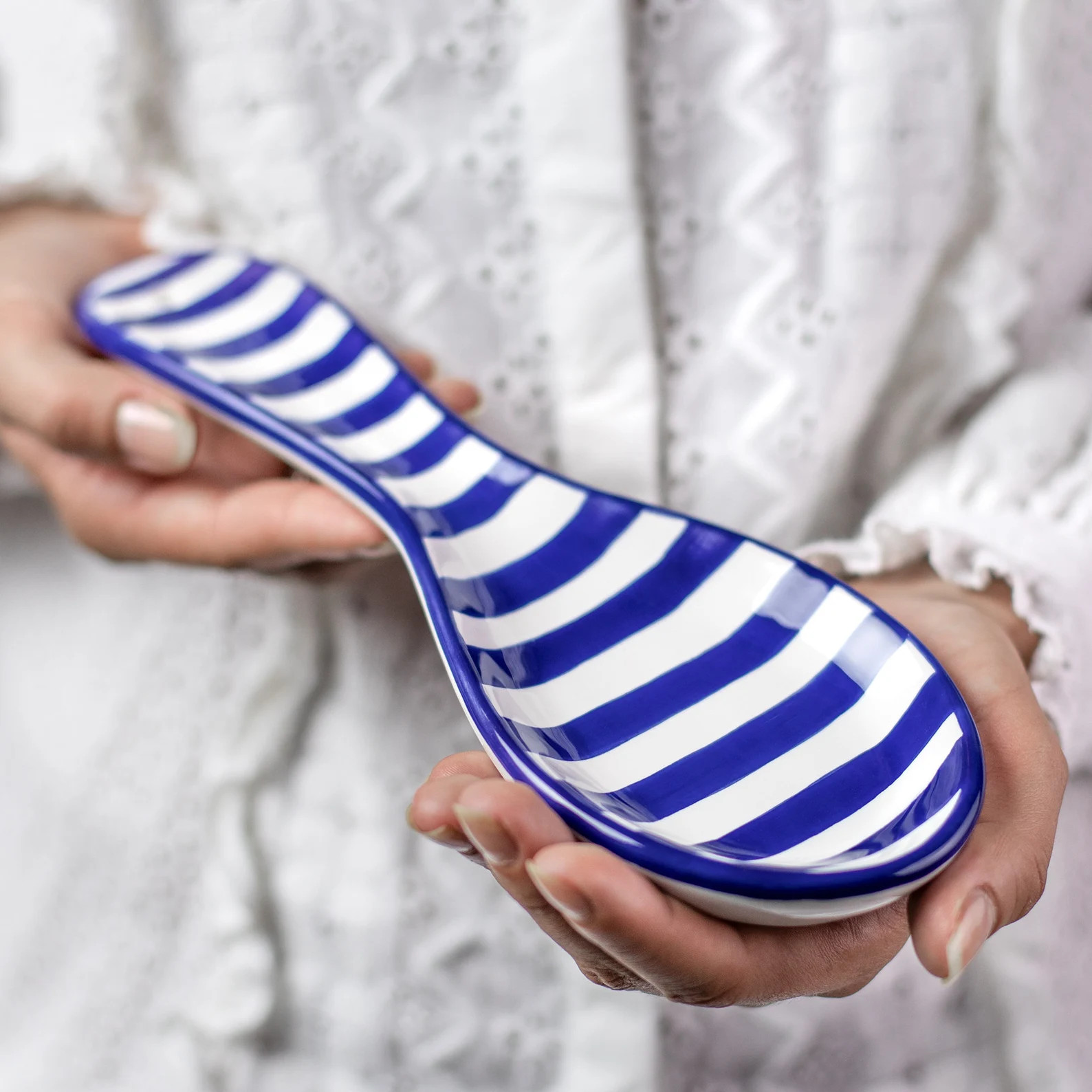 Ceramic Spoon Rest, Spoon Holder, Kitchen Cooking Utensil Rest, Navy Blue Stripe, Handmade Stonew... | Etsy (US)
