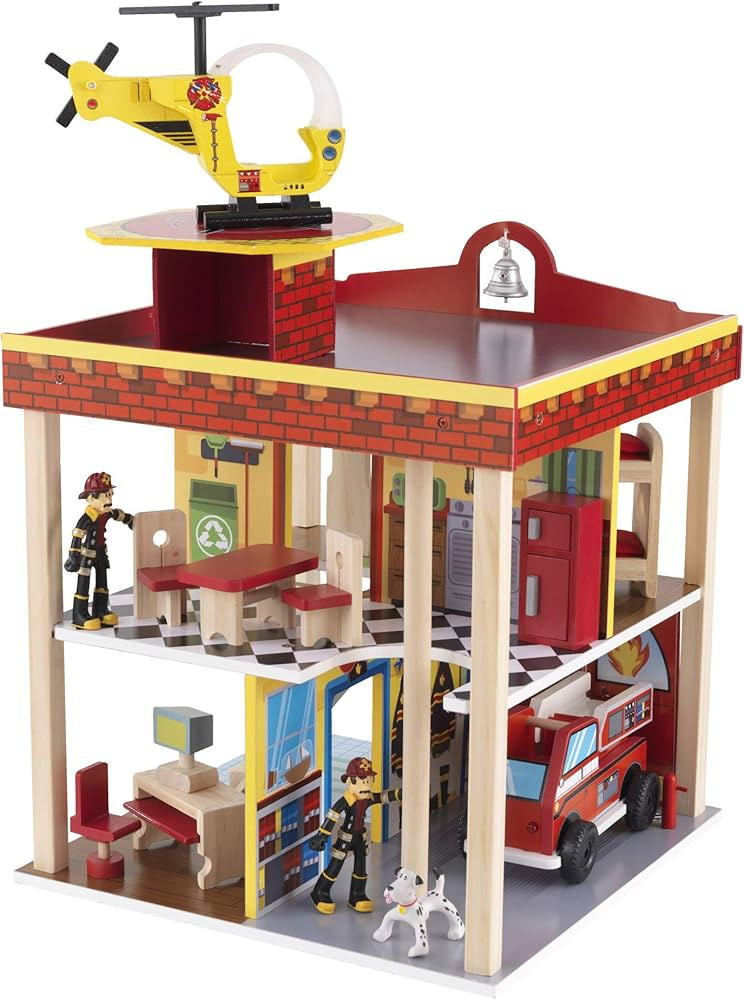 KidKraft Wooden Fire Station Set for 360 Degree Play - Wooden Construction, Working Garage Doors,... | Amazon (US)