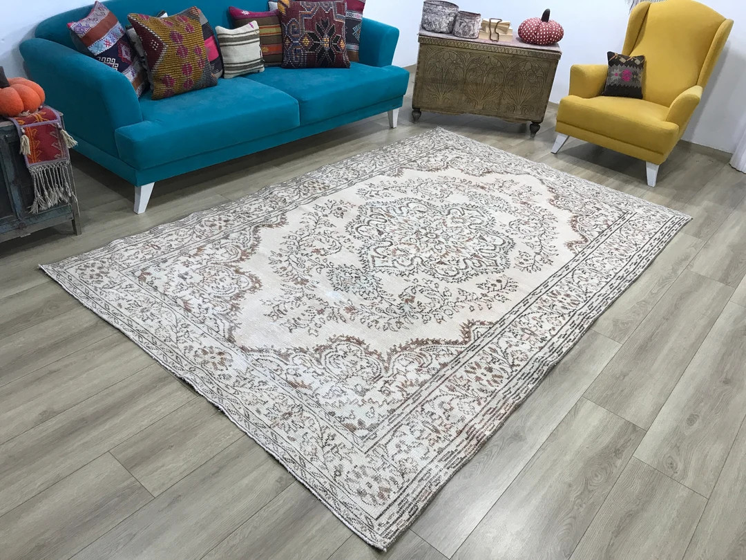 Large Rug, Turkish Rug, Vintage Area Rug, Floral Rug, Bordered Rug, Bohemian Rug, Rug For Living ... | Etsy (US)