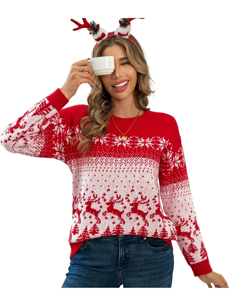 SOMER Women Ugly Christmas Sweater Xmas Elk Snowflake Reindeer Knit Pullover Long Sleeve Holiday ... | Walmart (US)