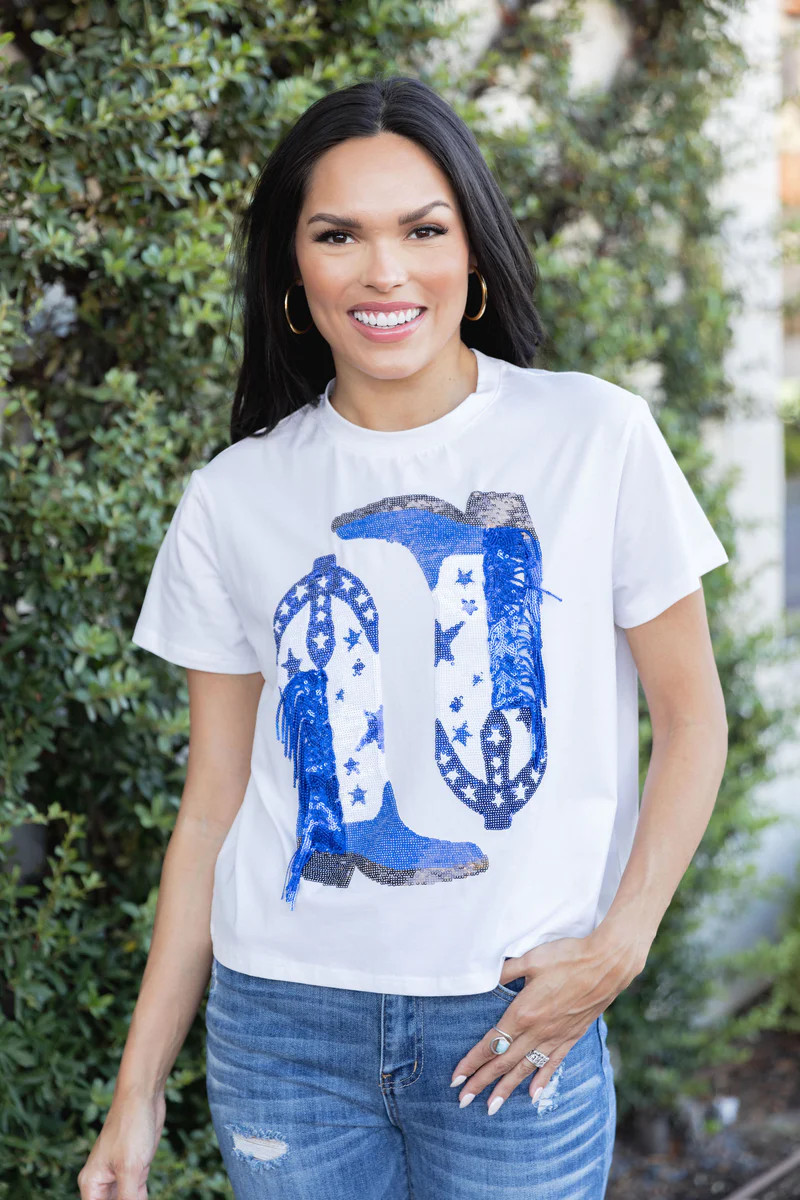 Fringe Boot Tee- Blue/White | Avara