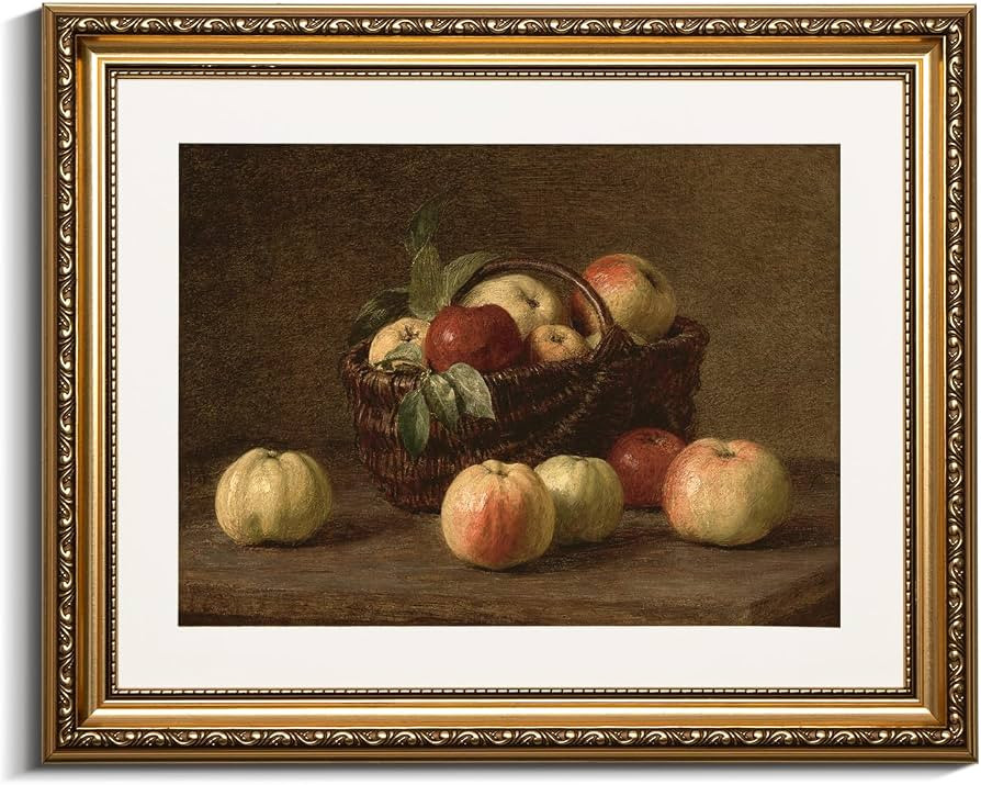 VIYYIEA Gold Framed Wall Art, Vintage Still Life Apple Basket Oil Painting, Classic Rustic Fruit ... | Amazon (US)