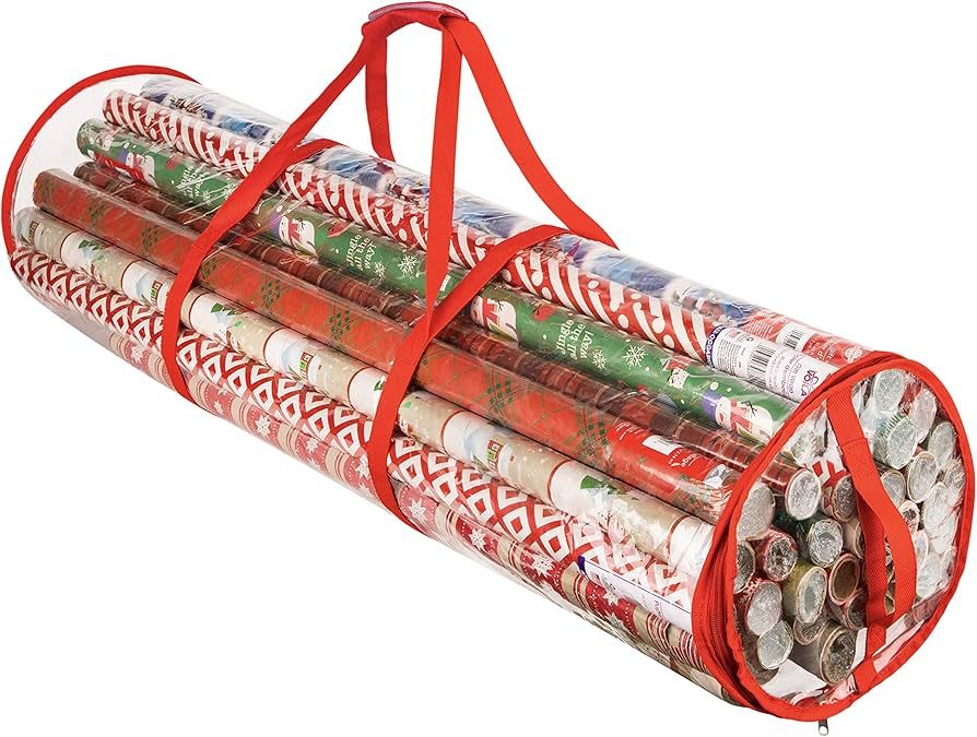 Clear Wrapping Paper Storage Bag - Transparent Design, Dual Zipper and Two Handles for Easy Carrying | Amazon (US)