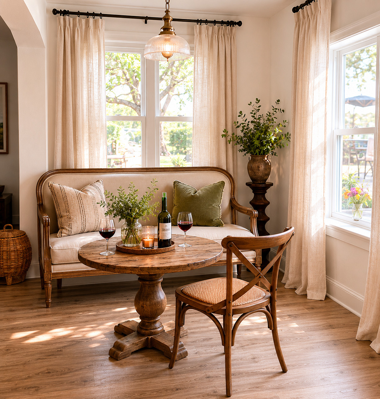 Are you an Empty Nester? Do you have a small apartment? 
Create an aesthetic sette dining arrangement for sharing a glass of wine or having your morning coffee.

#diningroom
#homeimprovement
#interiordesign 

 #LTKdayinmylife #LTKU #LTKHome