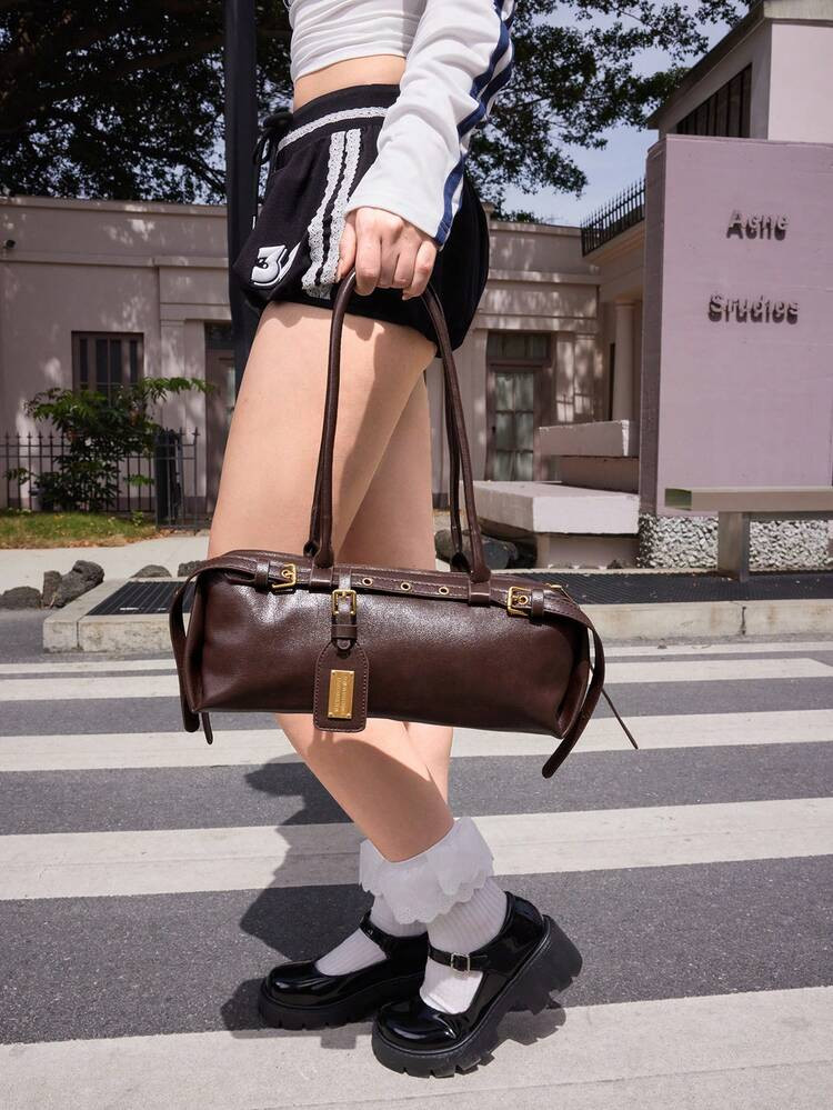 DareSee 1pc New Fashionable PU Commuter Brown Bag, Minimalist Solid Color Vintage Chic Crossbody Underarm Bag For Women, Autumn/Winter Music-Fest Y2K-Fest Back To School Autumn Christmas Christmas Winter Christmas Gifts | SHEIN