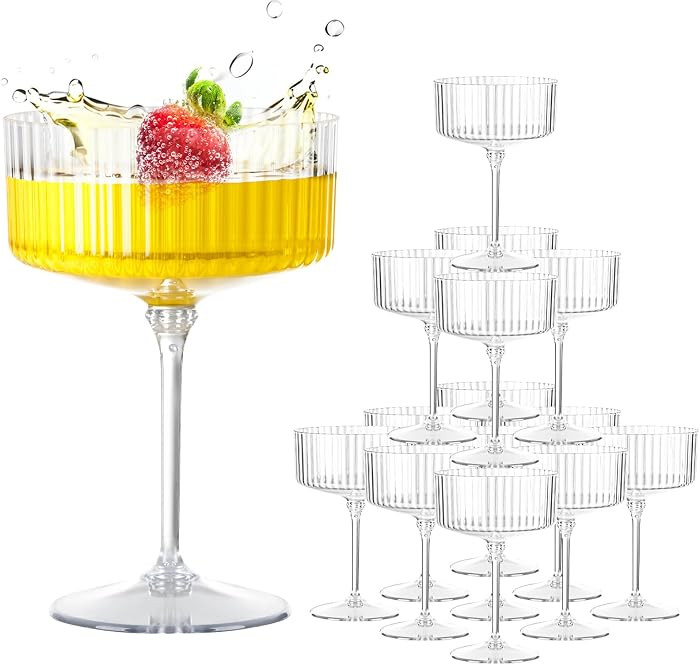 LIYH 20 Pcs Plastic Champagne Glasses 10 Oz Cocktail Coupe Glasses Champagne Flutes Plastic Coupe... | Amazon (US)