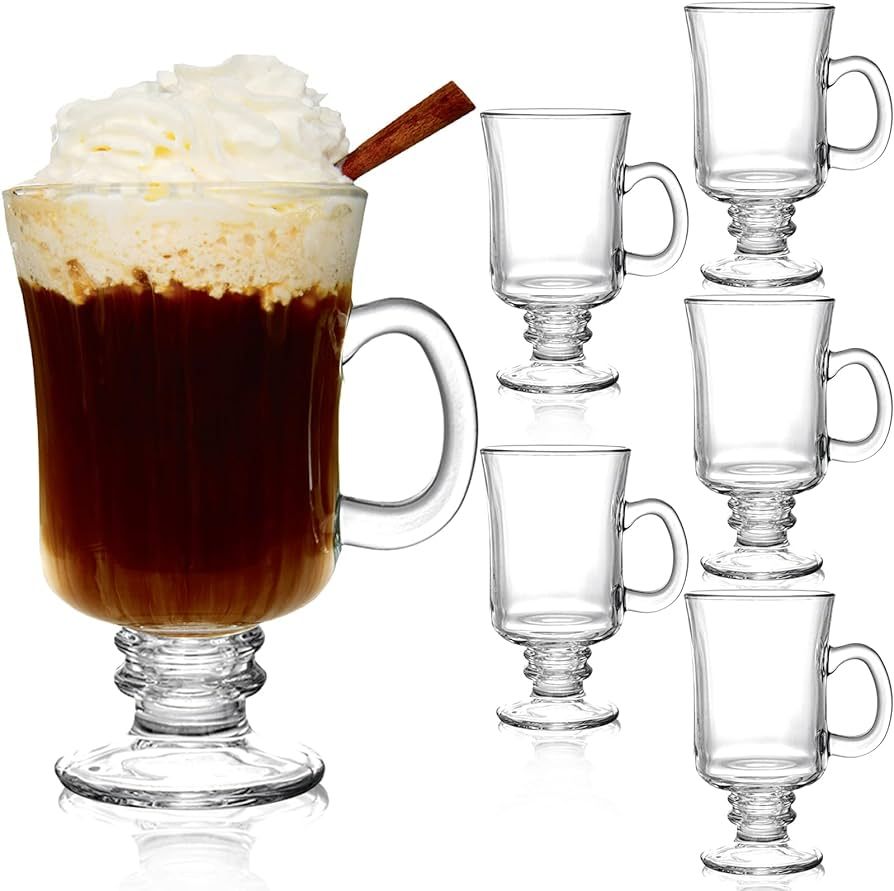 Dicunoy 6 Pack Irish Coffee Mugs, 8 oz Glass Clear Coffee Cups Stemmed, Pedestal Crystal Coffee C... | Amazon (US)