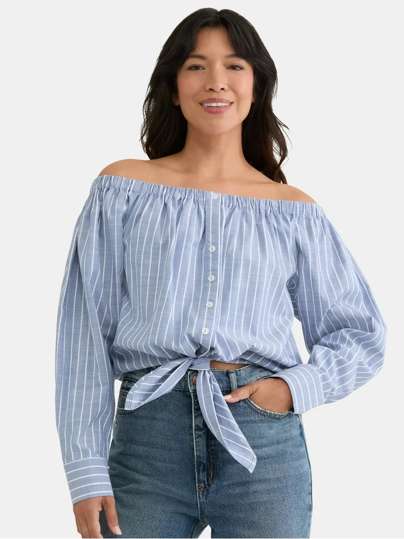 Time and Tru Women's and Women's Plus Off The Shoulder Blouse, XS-4X | Walmart (US)