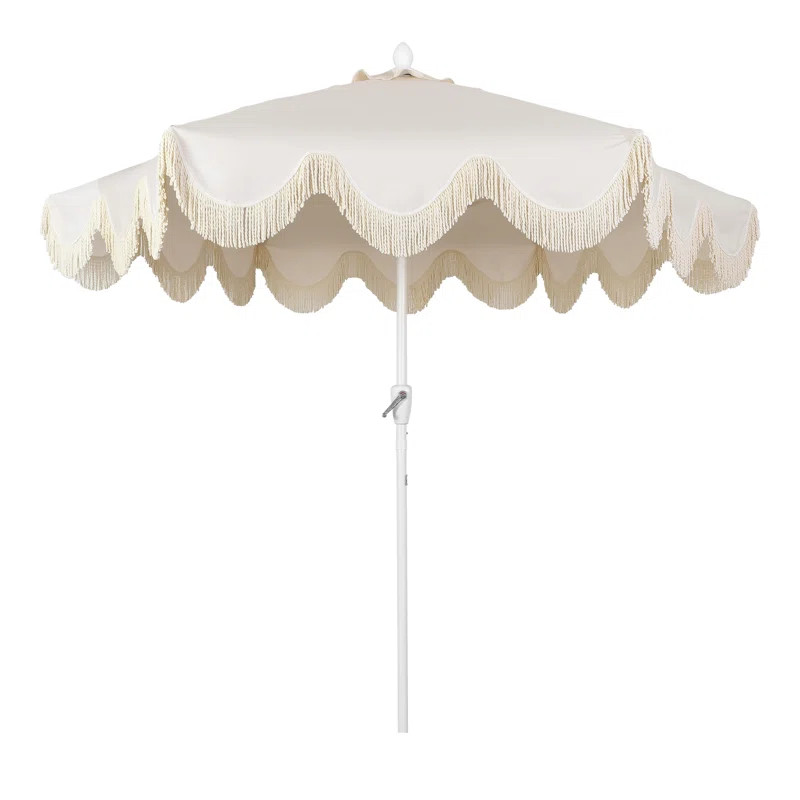 Teretha 9 ft. Classic Cottage Tassel Market Patio Umbrella with Auto-Tilt, Crank, and UV Protecti... | Wayfair North America