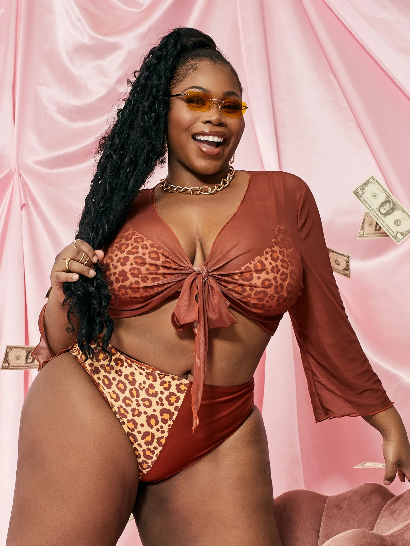 Plus Leopard Bikini Swimsuit With Knot Front Kimono | SHEIN