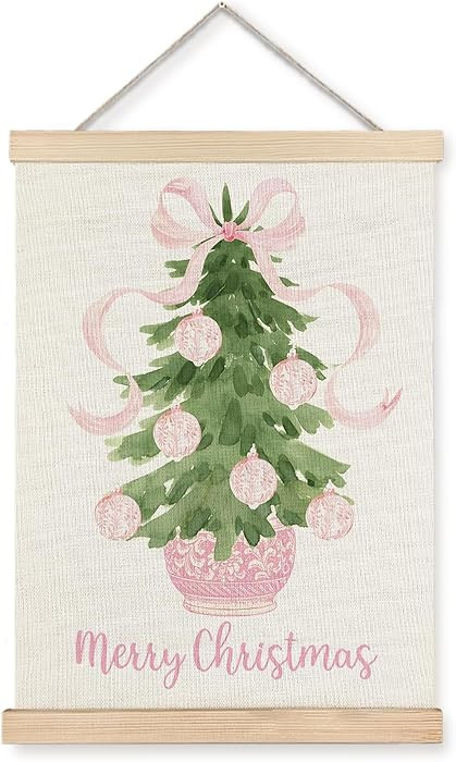 LUVADIAN Pink Coquette Wall Decor, Chinoiserie Christmas Decor Poster Hanger Frame，Christmas Tr... | Amazon (US)