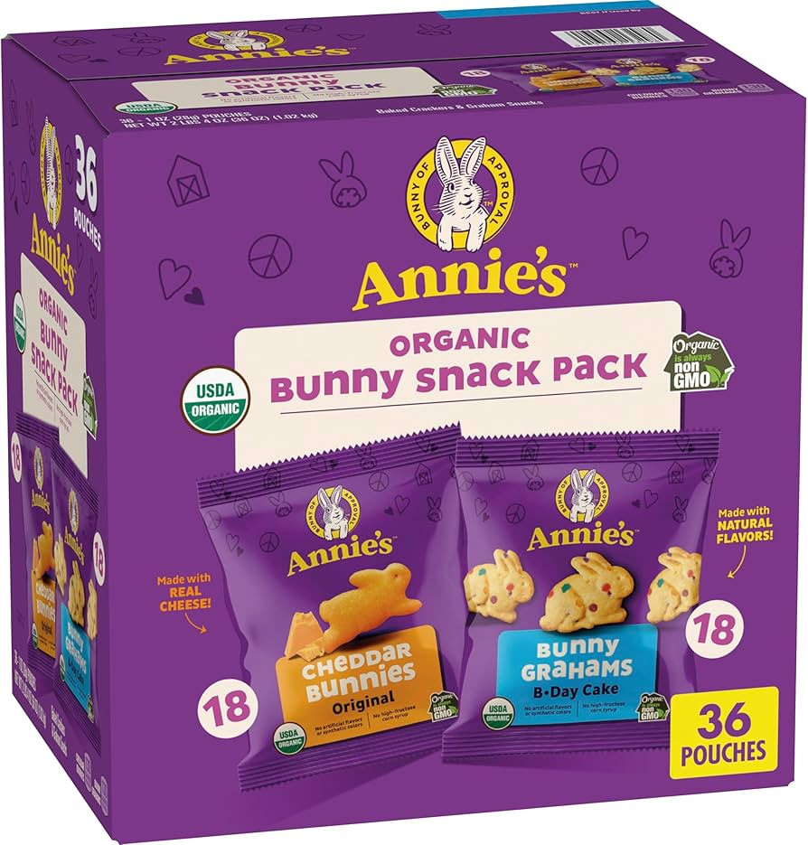 Annie's Organic Snack Pack, Cheddar Bunnies Crackers and Birthday Cake Bunny Grahams, 36 Ct, 36 o... | Amazon (US)