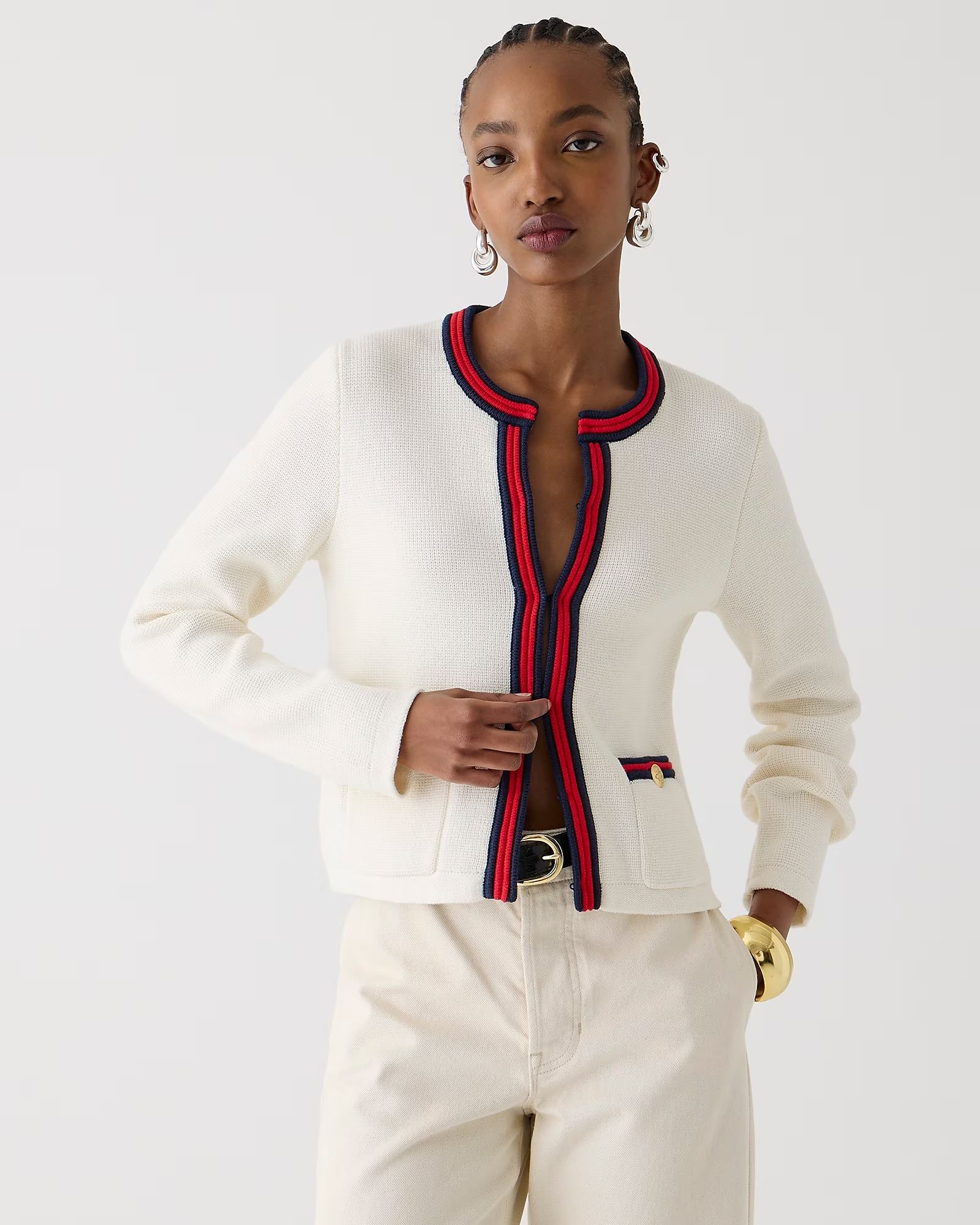 Emilie sweater lady jacket with contrast trim | J.Crew US