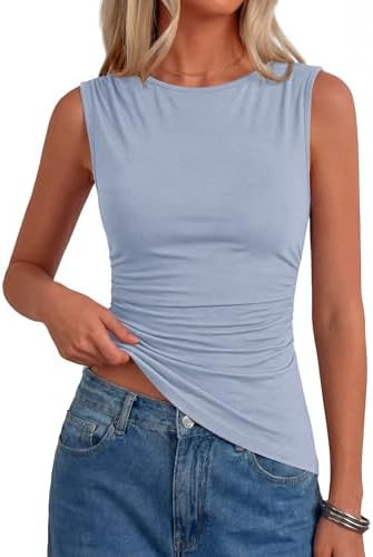 PRETTYGARDEN Boat Neck Tops for Women 2026 Spring Asymmetrical Sleeveless Slim Fit Blouses Summer... | Amazon (US)