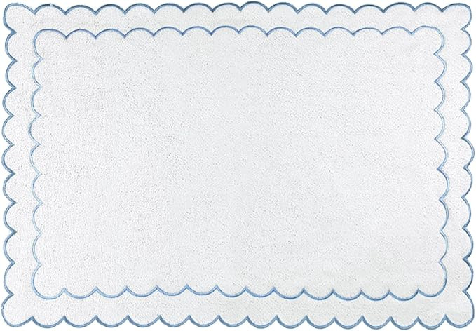  Scalloped Bath Mat Towel 100% Cotton Cute Bath Mats White Bath Rugs Embroidery Preppy Bathmat... | Amazon (US)