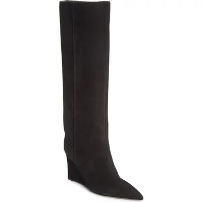 Jimmy Choo Blake Pointed Toe Knee High Wedge Boot in Black at Nordstrom, Size 36.5 | Nordstrom